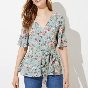 Green floral wrap shirt